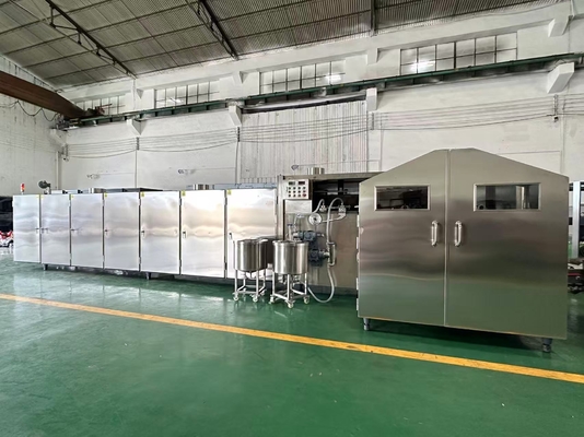 Goede prijs. Standaard 110mm-115mm suikerconus maken machine lijn, twee-kleurige kegel, machine output 6000pcs per uur, volledig automatische controle door SIEMENS/DELTA PLC-systeem online