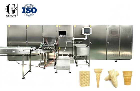Servogestuurde volautomatische wafelkegel met hoge capaciteit, machine voor het maken van wafelbekers, tot 7000 stks / uur